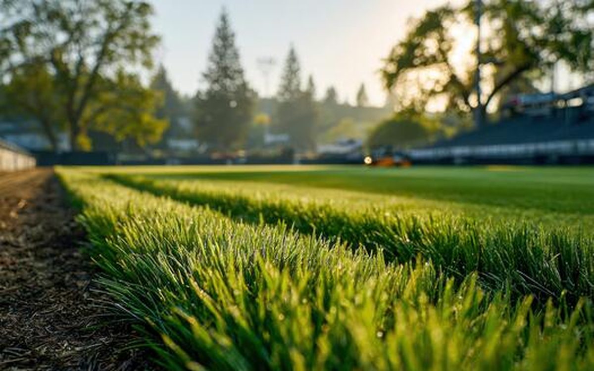 Grolife ride-on mower on commercial sports turf